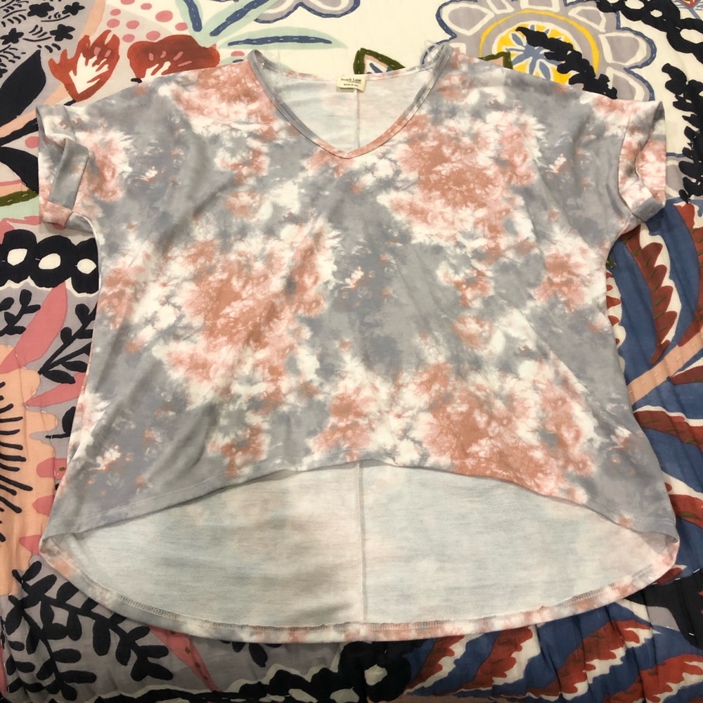 Women muted tie dye high low tee